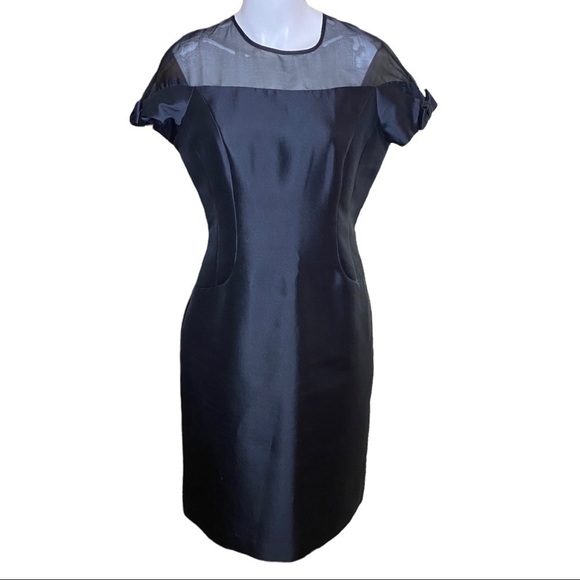 Teri Jon by Rickie Freeman Illusion Yoke Satin Cocktail Dress Size 10 Black - Picture 5 of 13